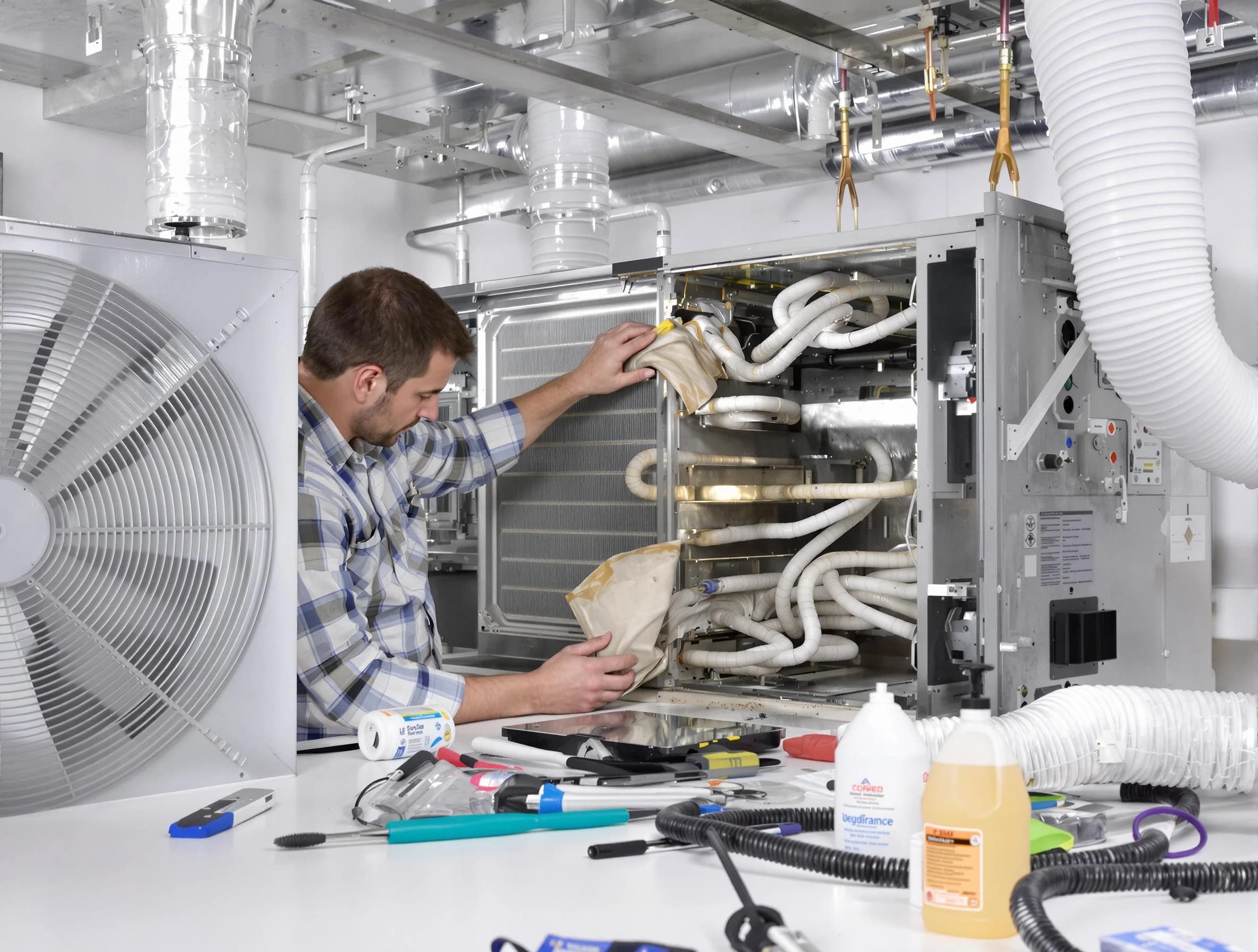 Mustang Air Duct Cleaning specialist performing precision AC coil cleaning in Mustang