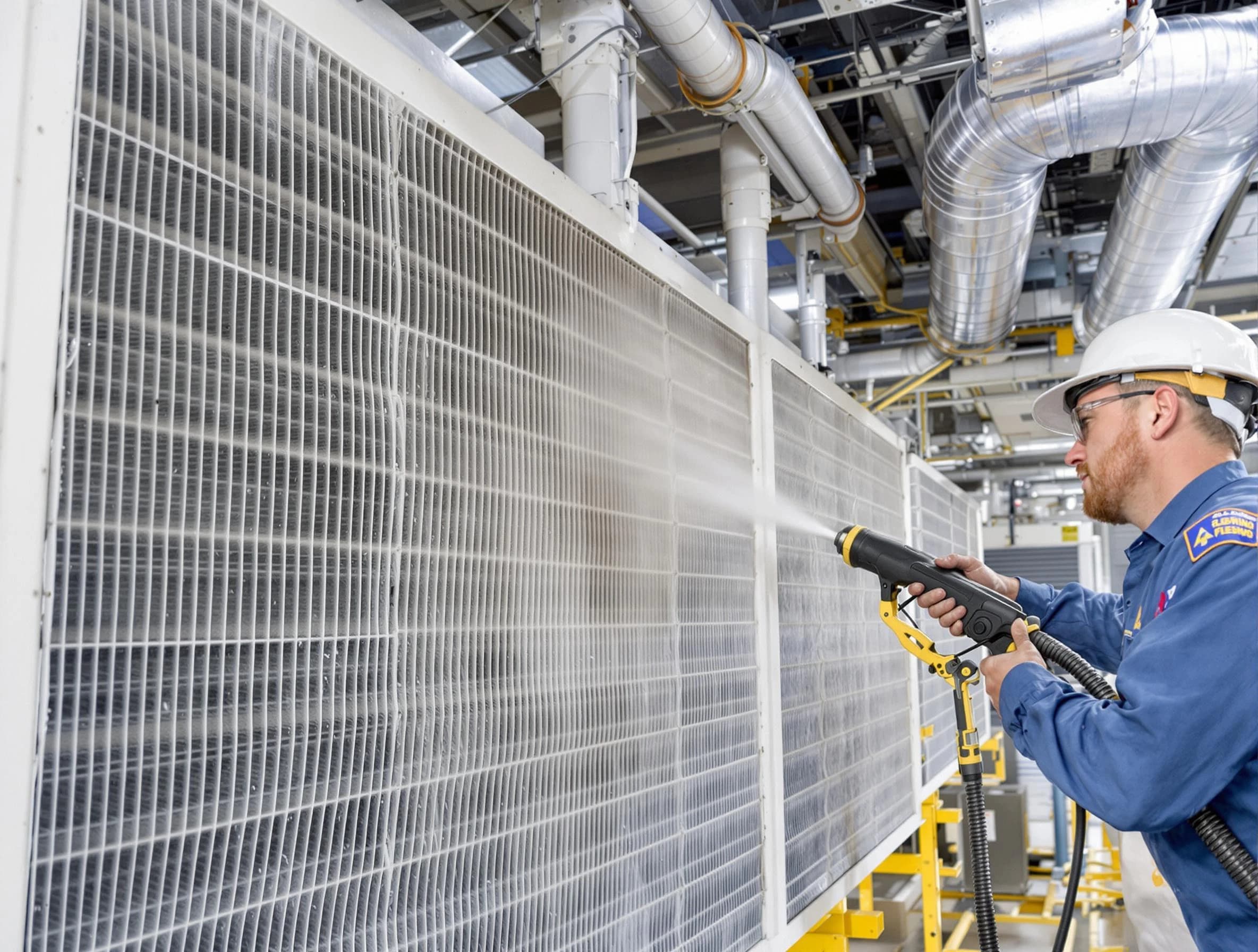 Professional commercial coil cleaning by Mustang Air Duct Cleaning in Mustang