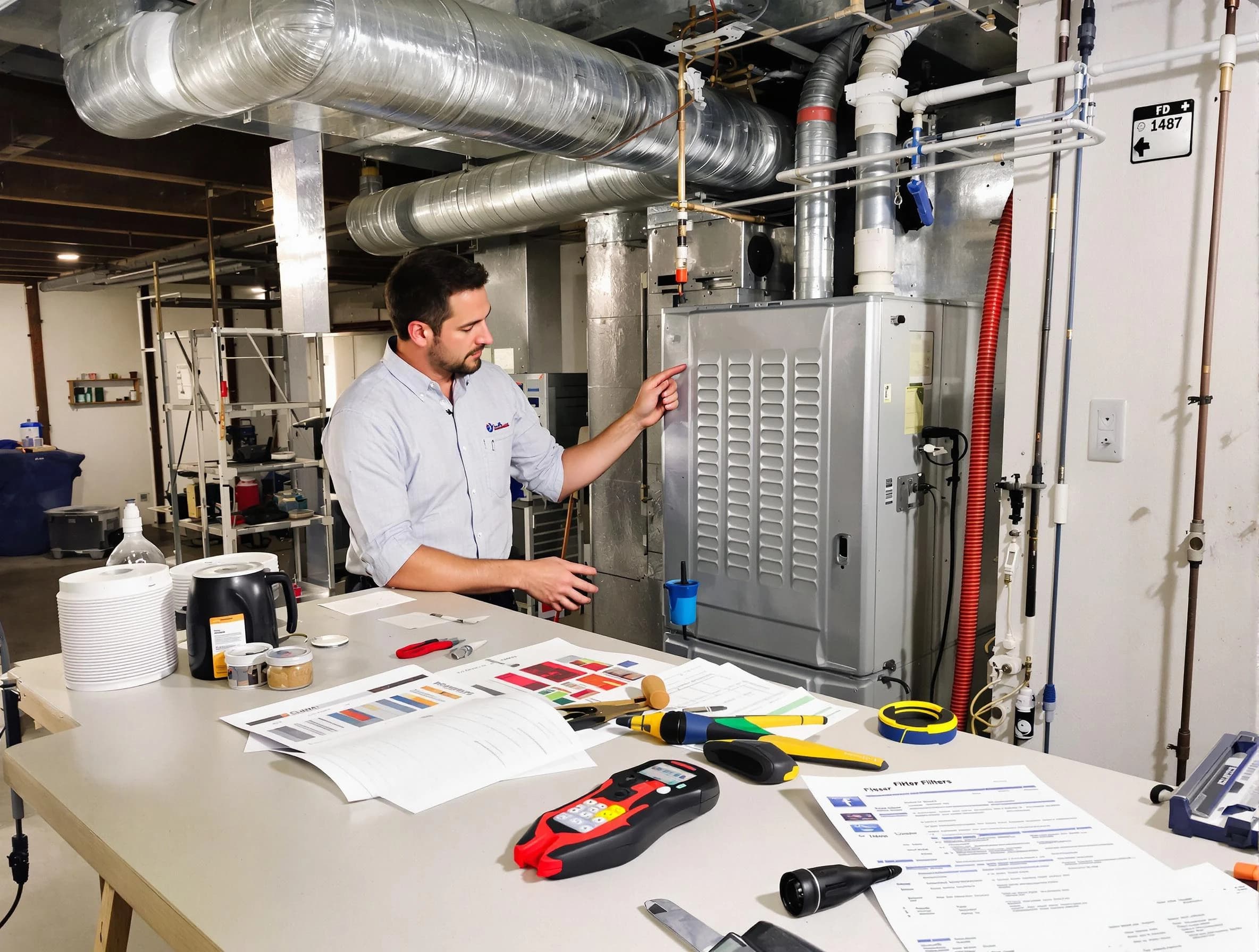 Mustang Air Duct Cleaning inspector conducting detailed filter system evaluation using professional diagnostic tools in Mustang